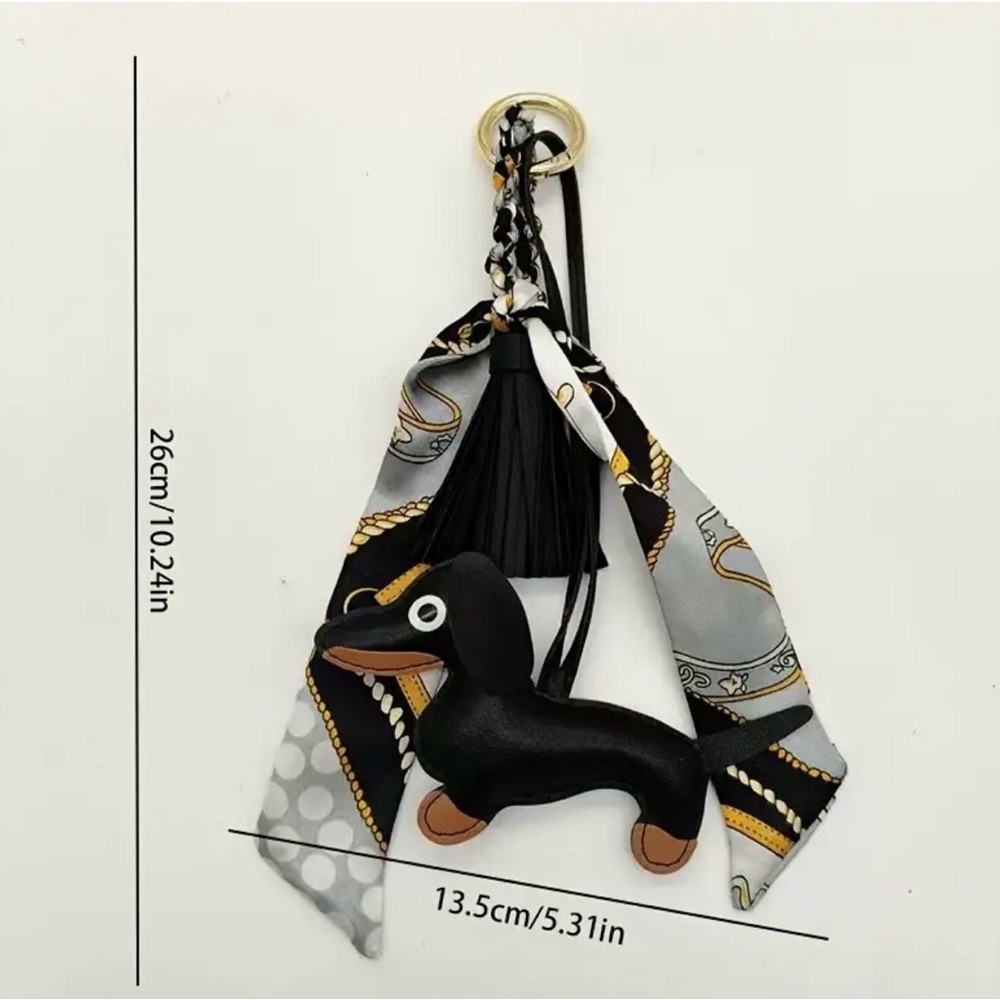 New Navy Blue Dachshund Keychain with a Leather Tassel - Picture 2 of 2